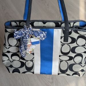 Stylish Black and Blue Patterned Tote Bag